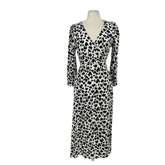 Cleobella Miles Midi Wrap Dress Size M Leopard Print White Black Long Sleeve - Picture 2 of 15